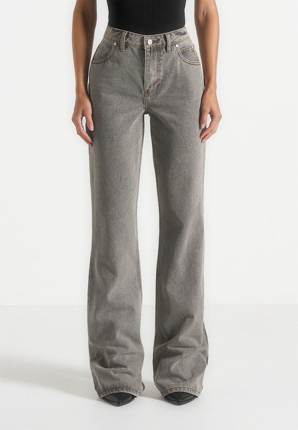Abbie stacked fit and flare jeans in light grey