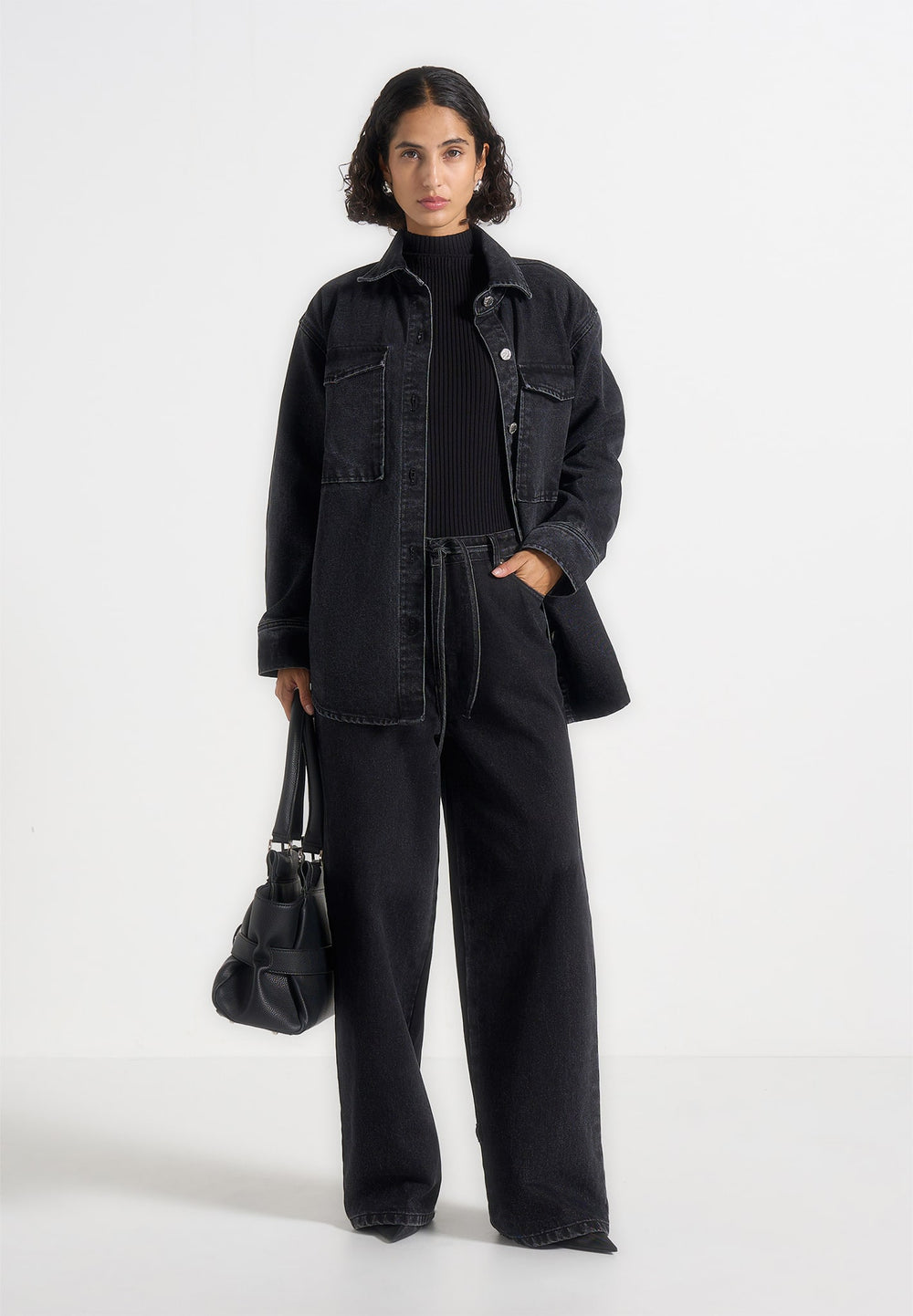 Joy oversized denim shirt in black