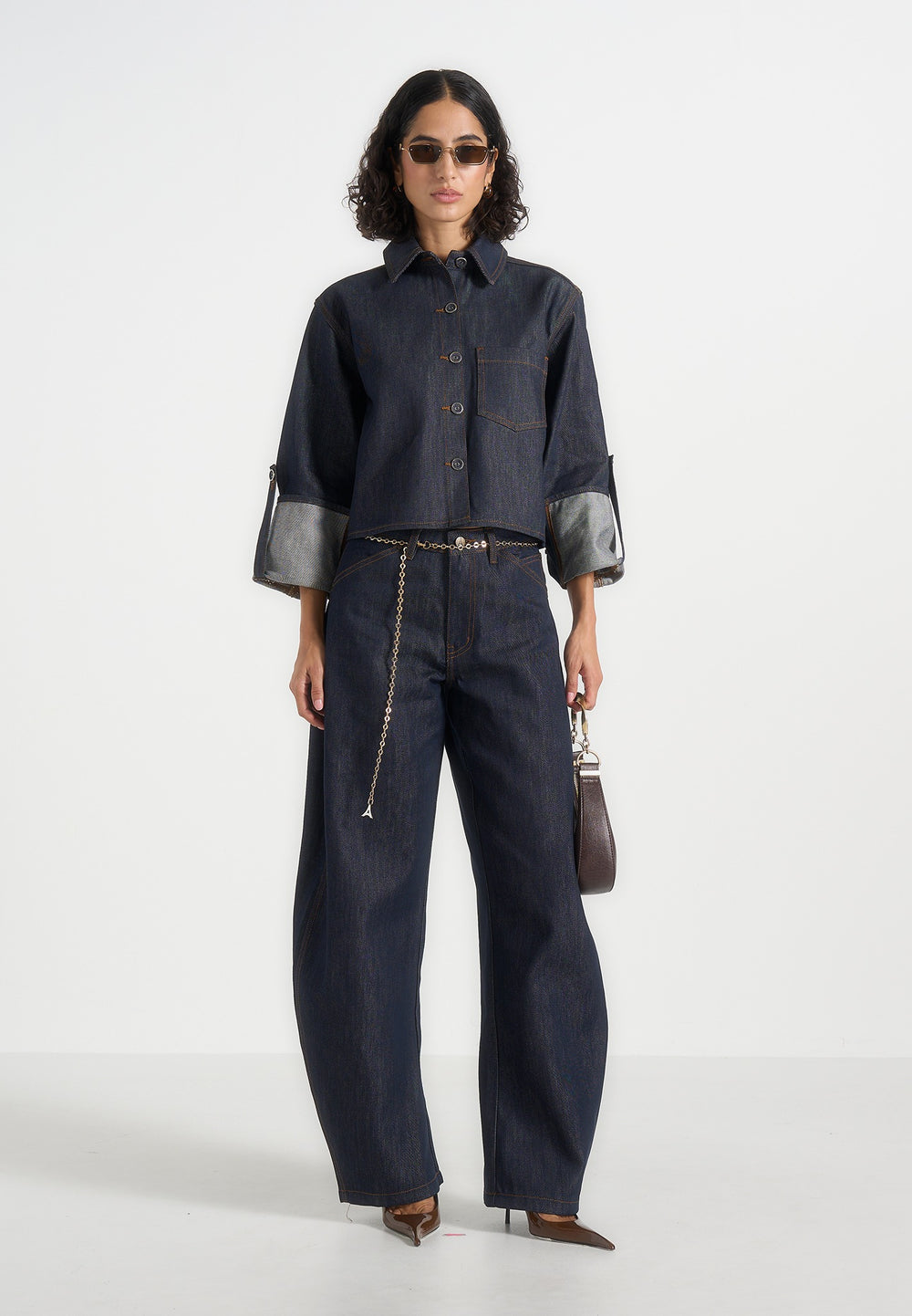 Maura boxy cropped denim shirt in indigo